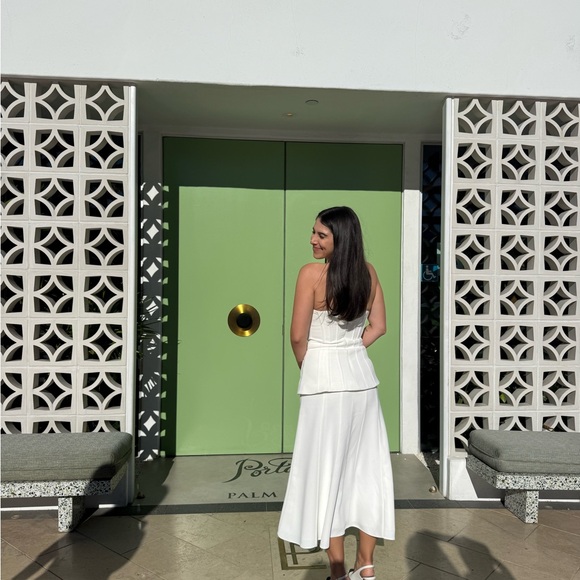 Self-Portrait Strapless White Midi Dress with Button Front - Picture 3 of 4